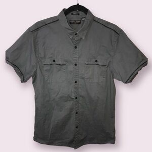 STEVE’S Jeans Mens Cotton Gray Military Style Short Sleeve Button Down Shirt L